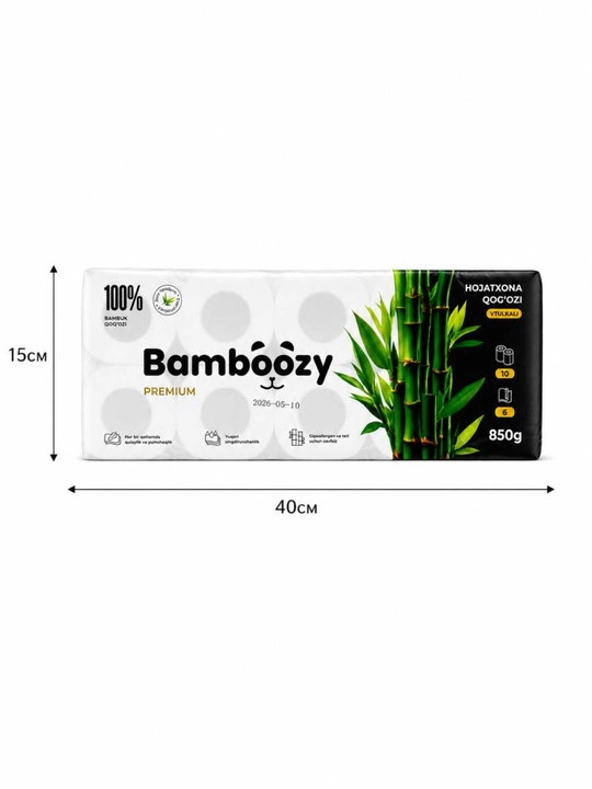 Туалетная бумага Bambóozy 100% бамбук, 10 рулонов, 6 слоёв, мягкая и прочная