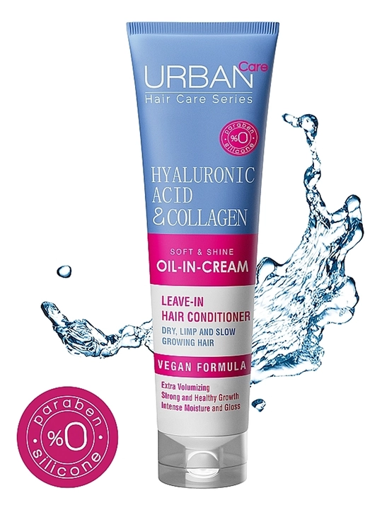 URBAN CARE soch uchun Hyaluronic Acid & Collagen krem-moyi, 150 ml