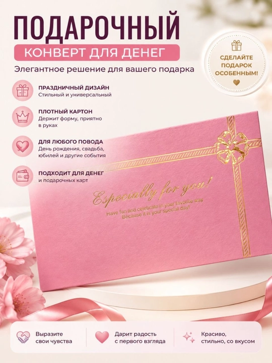 Подарочный конверт для денег  Праздничный конверт открытка - 