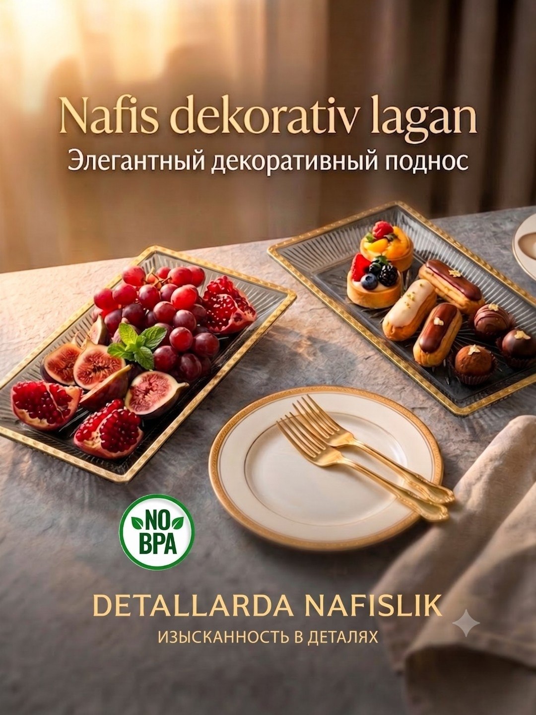 Oltin dastali bezakli patnis, yuqori sifatli xizmat ko‘rsatish taomi, PS/PP
