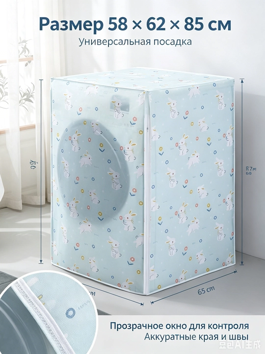 Kir yuvish mashinasi uchun himoya g'ilofi - PEVA 100%, 58 × 62 × 85 sm