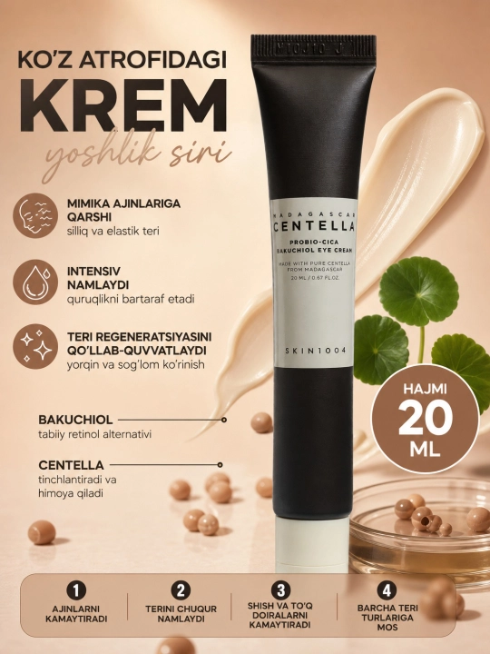 Ko'z terisini to'g'irlash uchun krem, SKIN1004, Probio-Cica Bakuchiol Eye Cream, 20 ml