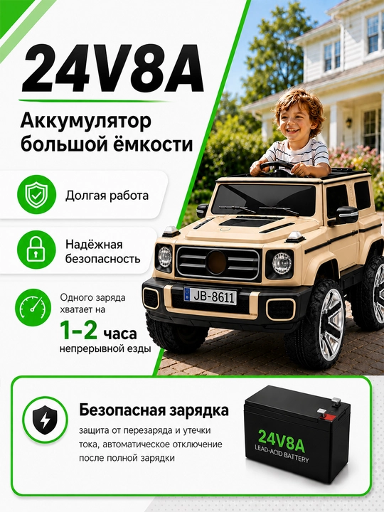 Детский электромобиль Premium 24V 4×4, 4 мотора 550, Bluetooth, APP, LED