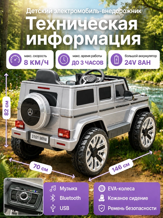 Детский электромобиль Premium 24V 4×4, 4 мотора 550, Bluetooth, APP, LED
