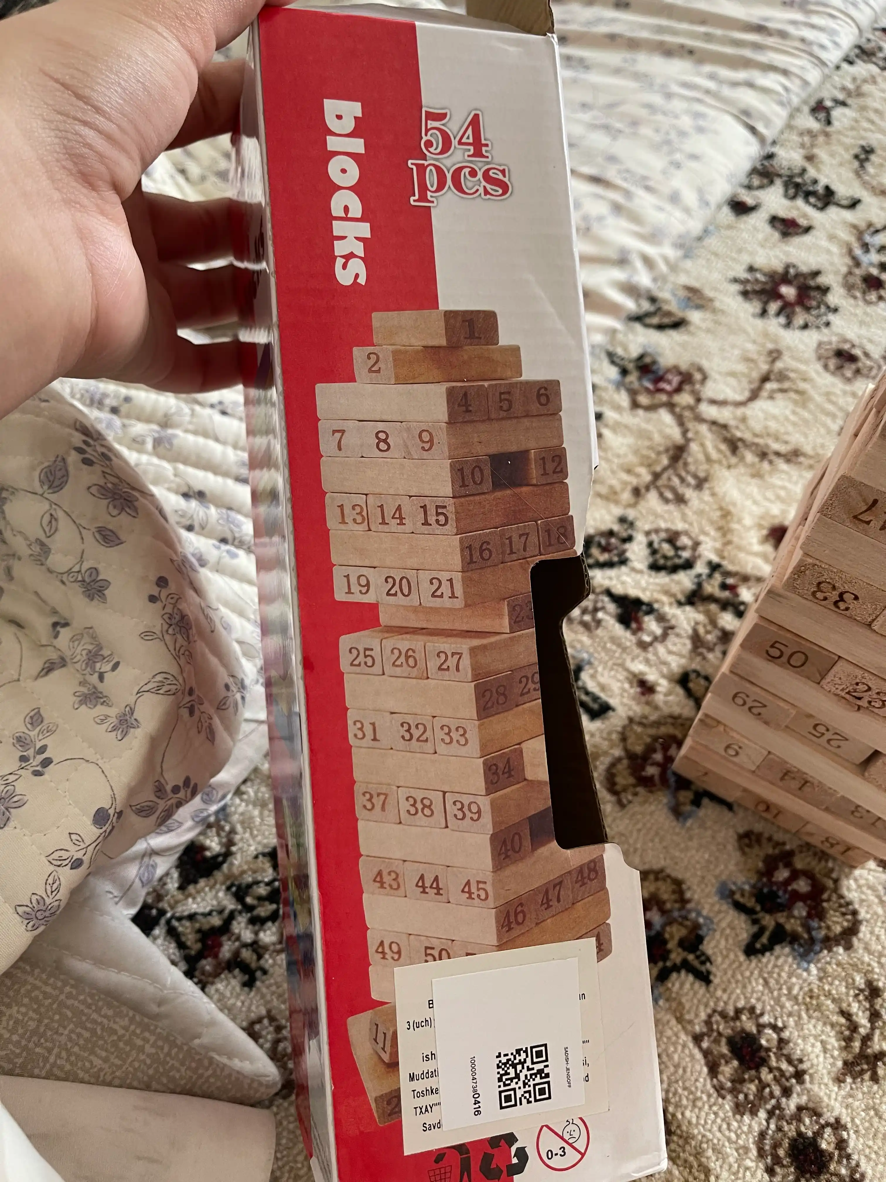 Stol o'yini Jenga, qulayotgan minora, do'stlar va oila uchun, sargish, 54 yog'och bloklari