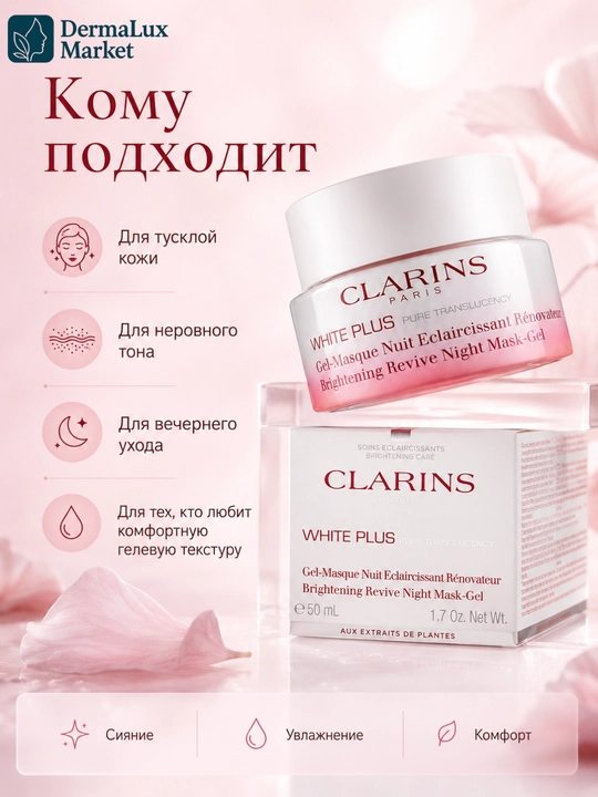 Ночная маска-гель для сияния Clarins White Plus Brightening Revive Night Mask-Gel, 50 мл