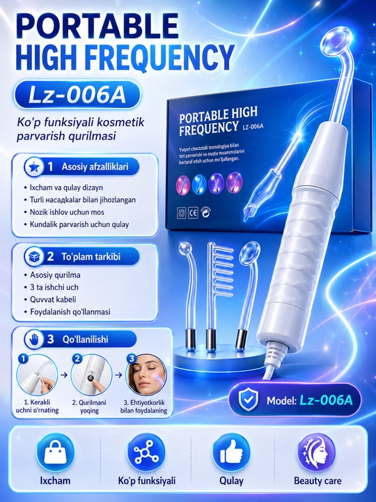 Portable High Frequency LZ-006A kosmetologik apparat, dog‘ va sepkil parvarishi uchun - 