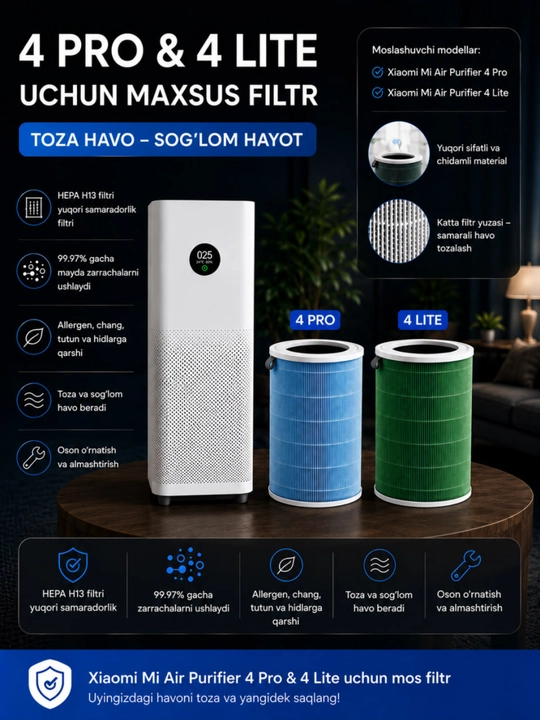 Xiaomi Mi Air Purifier 4 Pro va 4 Lite uchun Filter  Havo Tozalagich Filtri - 