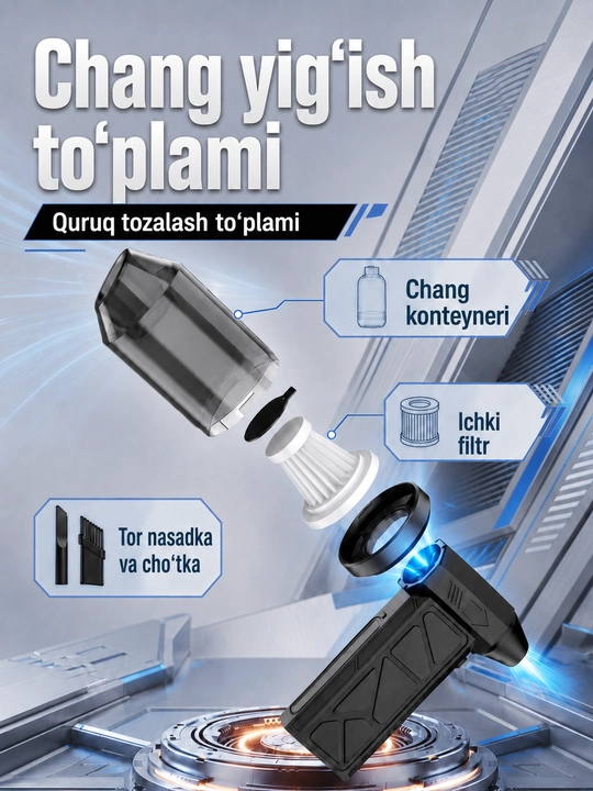 Akkumulyatorli havo puflagich turbofen, 130000 ayl/daq, Type-C, 5000 mAh