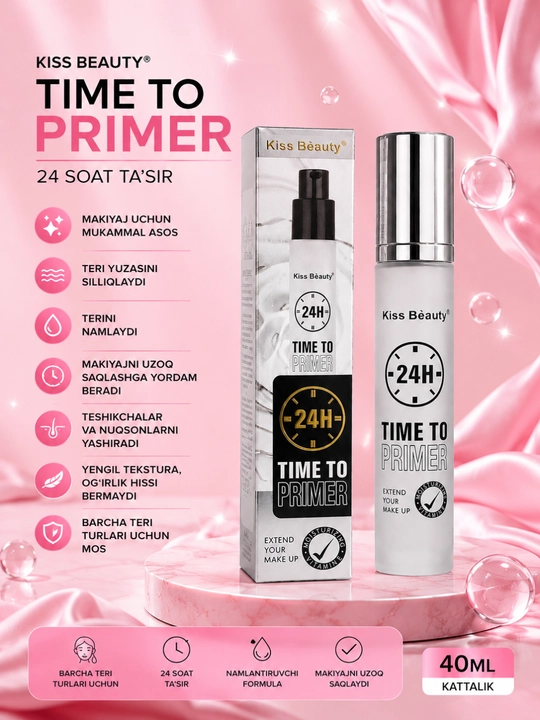 Kiss Beauty Makiyaj Bazasi 24H Time To Primer, Teri Silliqlovchi va Namlovchi - 