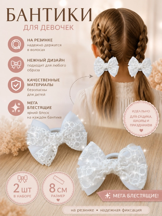 Бантики школьные, белые, для девочек - 