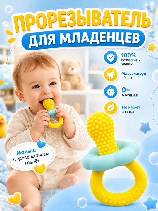 Прорезыватель для зубов детский силиконовый, массажер десен - 