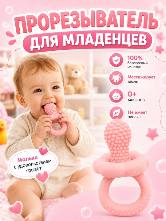 Прорезыватель для зубов детский силиконовый, массажер десен - 
