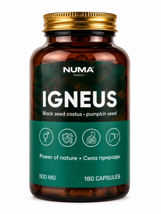 NUMA FAMILY IGNEUS 500 mg, 180 капсул, черный тмин, для иммунитета и печени