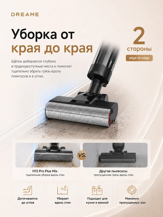 Ручной пылесос Dreame H13 Pro Mix, моющий 5-в-1, 18000 Па, самоочистка 60°C, баки 0.7/0.9л