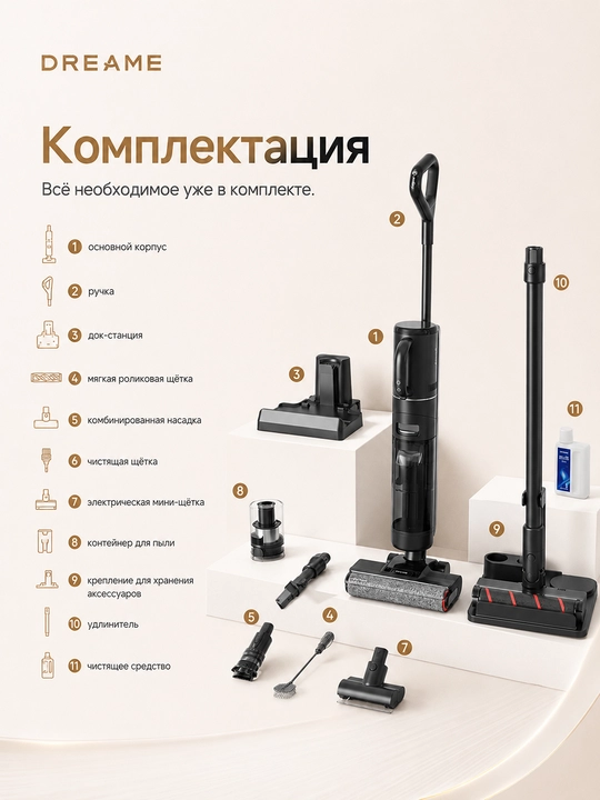 Ручной пылесос Dreame H13 Pro Mix, моющий 5-в-1, 18000 Па, самоочистка 60°C, баки 0.7/0.9л