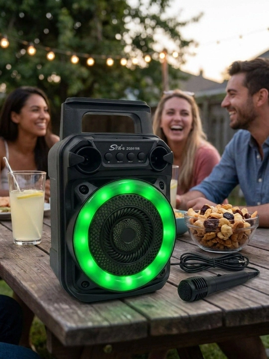 Mikrofon va LED yoritgichli Sing-e ZQS6166 ko‘chma Bluetooth karaoke karnay