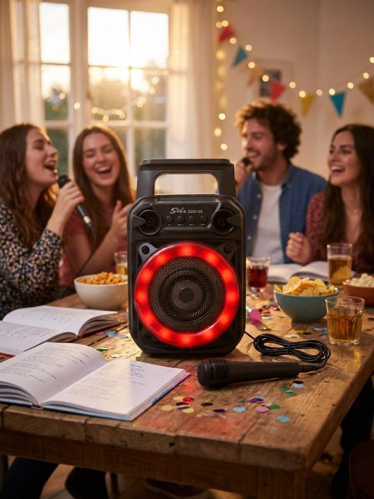 Mikrofon va LED yoritgichli Sing-e ZQS6166 ko‘chma Bluetooth karaoke karnay