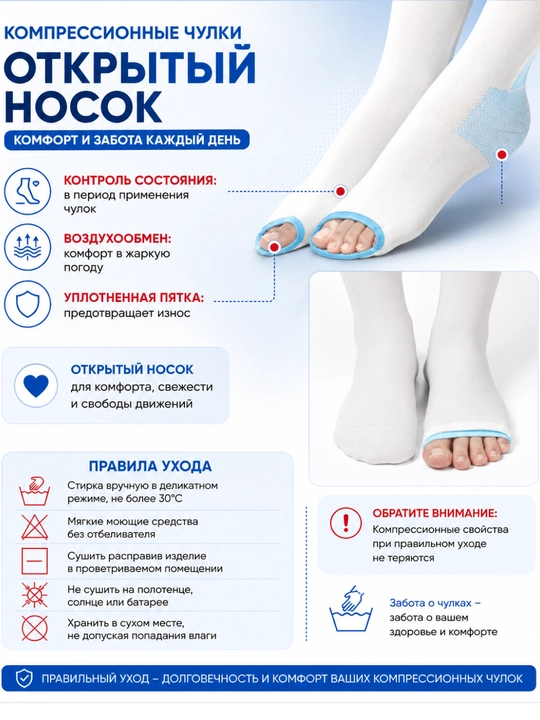 Компрессионные чулки, 1-2 класс компрессии, унисекс, антиварикозные