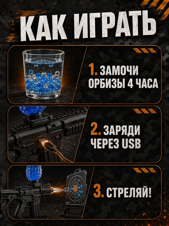 Орбиз автомат игрушка и пистолет электрический, очки и орбизы, 14+
