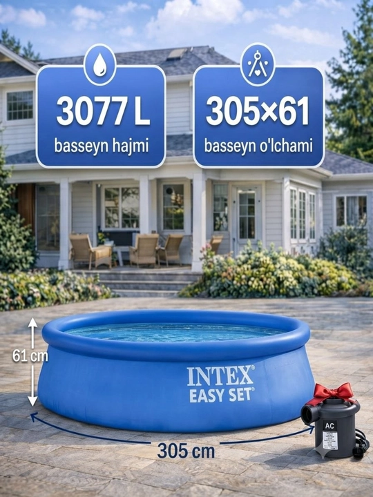 Intex Easy set puflanadigan basseyni, 305x61sm, hajmi 1942 litr - 