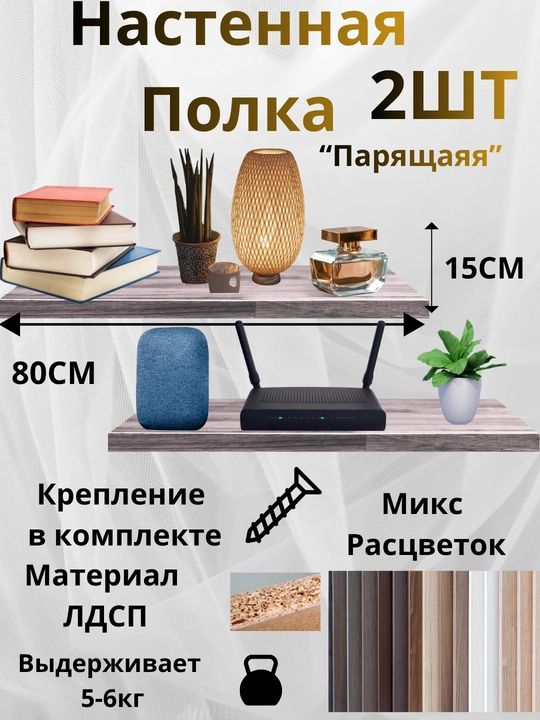 Настенные "парящие" полки прямые из МДФ со скрытым креплением - 