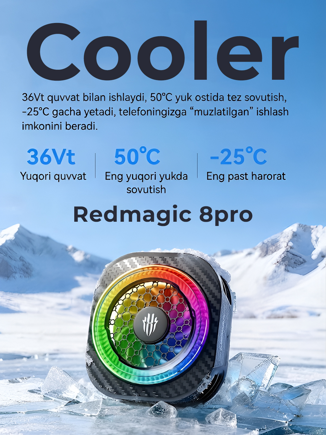 Kuler o'yin uchun sovutgichi Red Magic fan Cooler  4 Pro, 5 Pro, 7pro  Macsafe - 