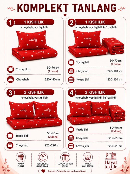 Bir va ikki kishilik choyshablar