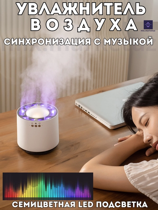 Ультразвуковой увлажнитель воздуха настольный с ночником и функцией светомузыки