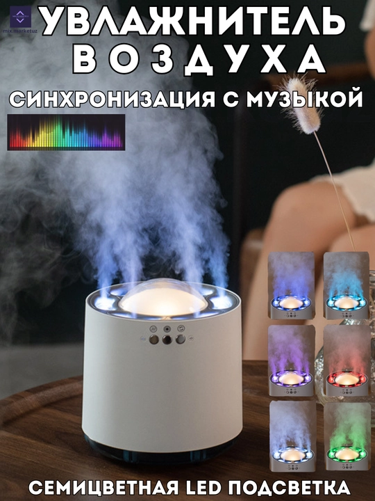Ультразвуковой увлажнитель воздуха настольный с ночником и функцией светомузыки