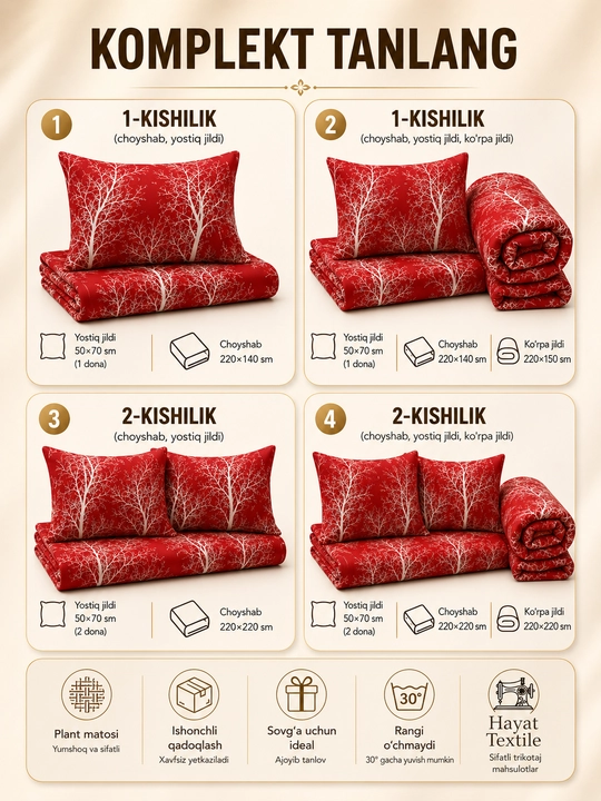 Bir va ikki kishilik choyshablar