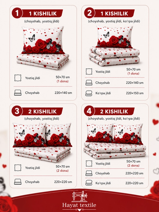 Bir va ikki kishilik choyshablar