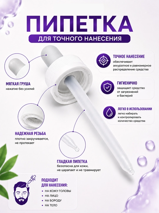 Soch va soqol o'stirish uchun minoksidil 5%, 60 ml, mezaroller, pipetka 