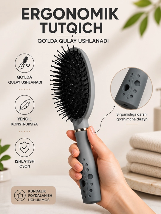 Ergonomik soch tarash cho'tkasi – nam va quruq soch uchun