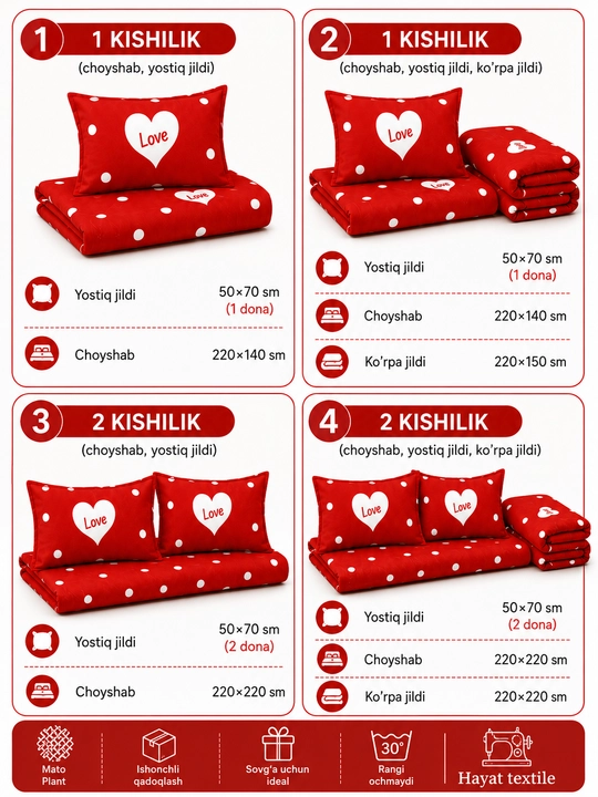 Bir va ikki kishilik choyshablar