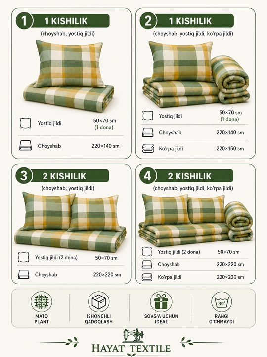 Bir va ikki kishilik choyshablar