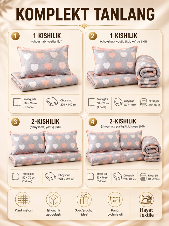 Bir va ikki kishilik choyshablar