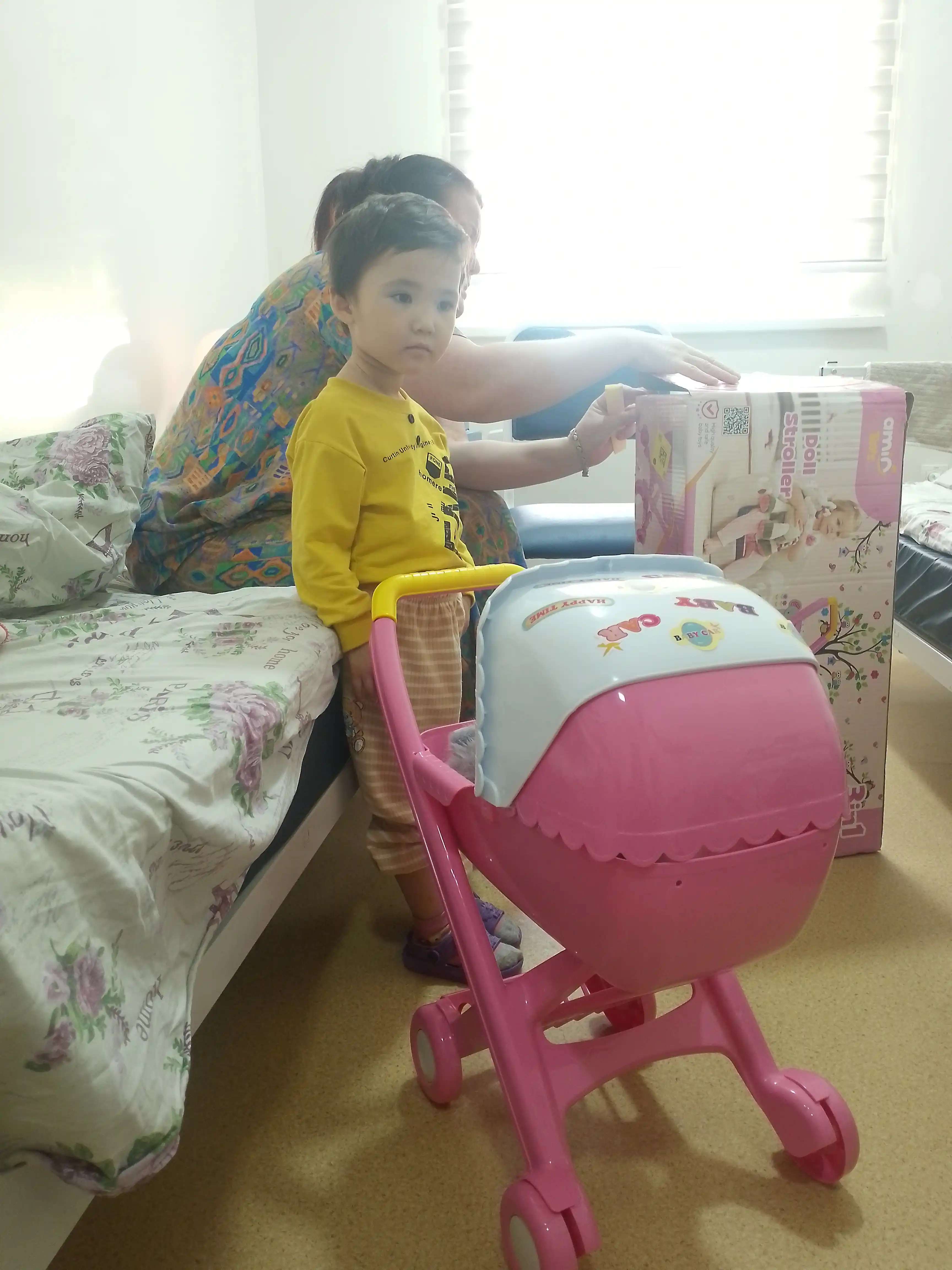 Игрушечная коляска для кукол с одеяльцем, складная, розовая , 3 функции в 1 коляске