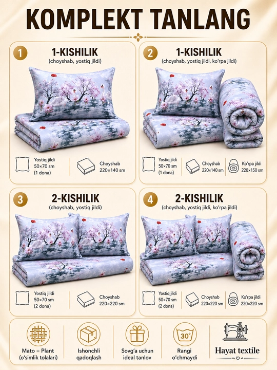 Bir va ikki kishilik choyshablar