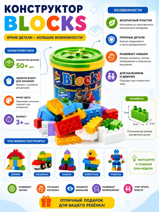 Конструктор Blocks – 56 деталей - 