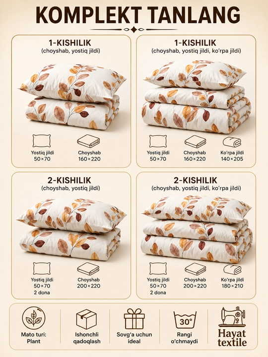 Bir va ikki kishilik choyshablar
