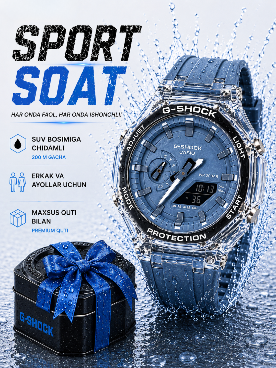 Erkaklar qo'l soati, G-SHOCK, sport soatlari, sport, elektron soat - 