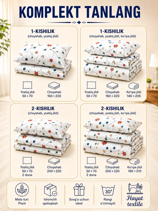 Bir va ikki kishilik choyshablar