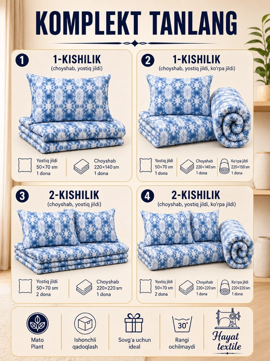 Bir va ikki kishilik choyshablar
