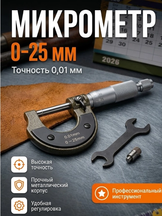 Микрометр гладкий (0–25 мм) - 