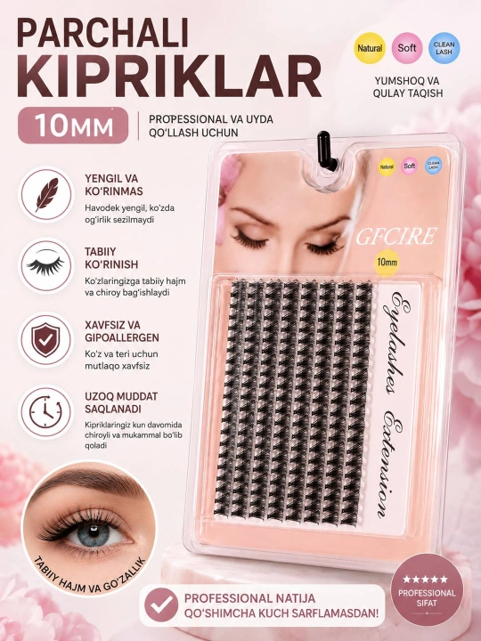 GFCIRE 10 mm Parchali Sun'iy Kipriklar (Cluster Eyelash Extension) - 