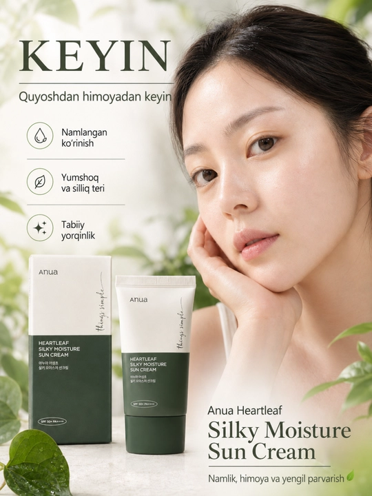 Anua Heartleaf Silky Moisture Sun Cream SPF 50+ yuz kremi