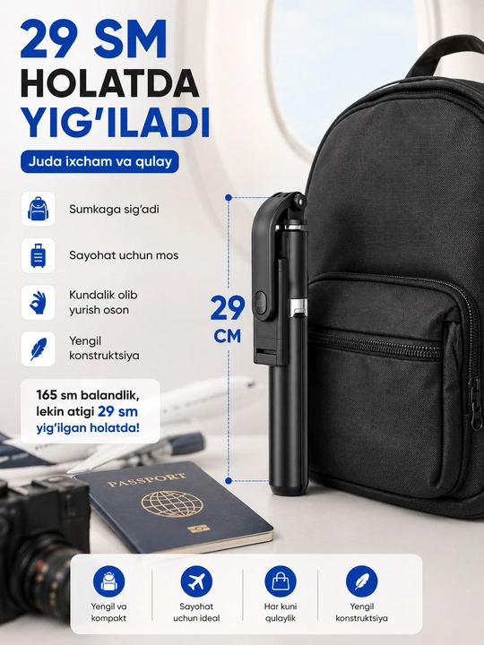 R1-L Bluetooth selfi tayoqchasi simsiz telefon pultli shtativ 69 sm