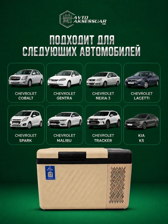 Avtomobil sovutgichi RT20, portativ avtomobil sovutgichi, 585 × 335 × 335 mm, to‘q sariq