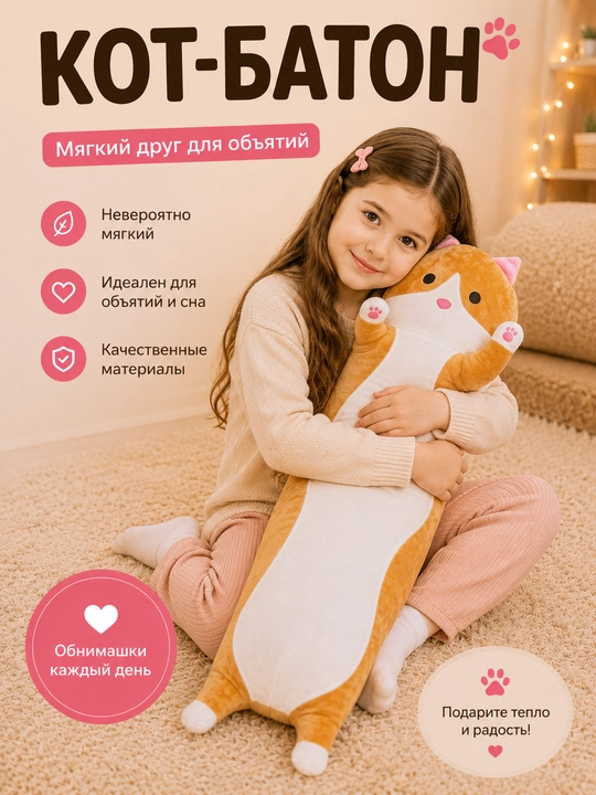 Мягкая игрушка-подушка кот-батон, собака хаски, панда, коала, гусеница, лиса - 